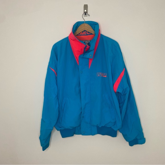 Vintage Omega Jacket Mens Large MADE IN USA Teal Pink 90s Dopamine Windbreaker
